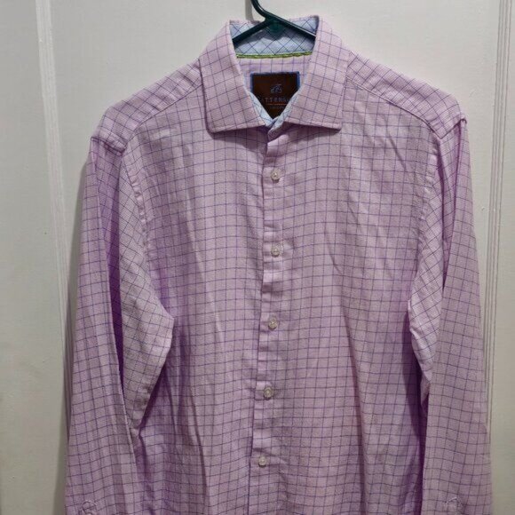 Tattersall London Long Sleeve Dress Button Shirt - 15.5  34/35 Pink with Purple - Picture 1 of 12